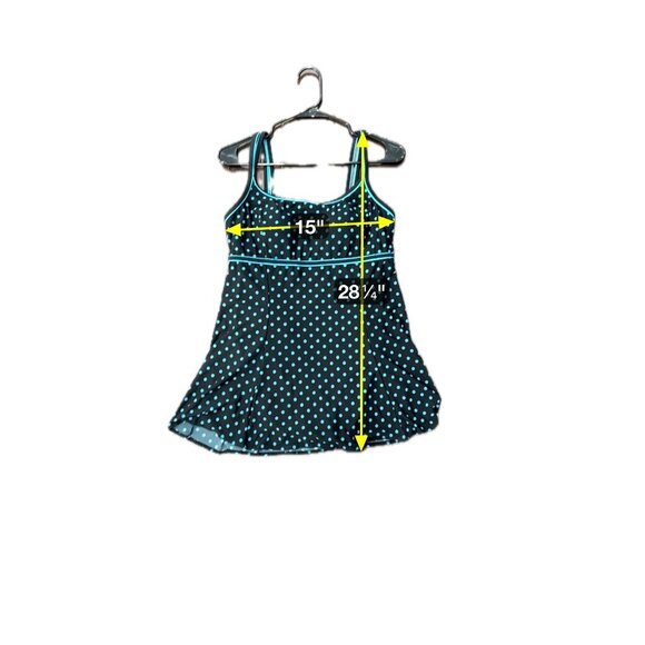 Robby Len Womens Polka Dot Swim Dress Black Teal Size 12 Beach Vacation - Picture 12 of 13